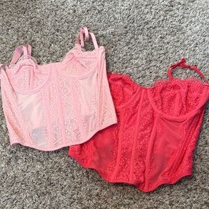 Pink and Red Lace Bustier Tops